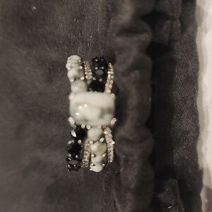 Cushion Cut Opaque Gemstone w/Criss Cross Band Ring in Sterling/Magnetite Size 8